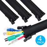 Yecaye Cable Organizer Wrap - 19.5inch Cable Management Sleeve Cord Warps for PC Computer Wires Management - Flexible Cover with Zipper and Buckle Design for TV, PC, Home, Office - 4 Pack - Black