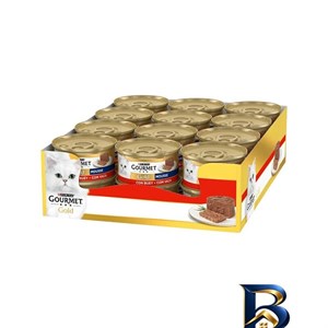 کنسرو غذای گربه بالغ گورمت مدل Gold Mousse طعم گوشت گاو وزن ۸۵ گرم بسته ۲۴ عددی