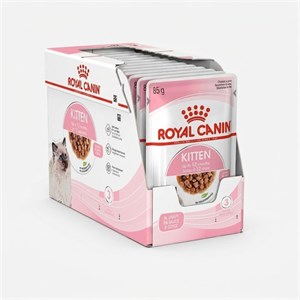 پوچ گربه رویال کنین مدل kitten gravy وزن ۸۵ گرم بسته ۱۲ عددی