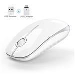 Wireless Mouse, Vive Comb 2.4G Slim Mute Portable Silent Computer Mice with USB Receiver and Type-C Adapter for Notebook, PC, Laptop, Computer, MacBook-White and Silver