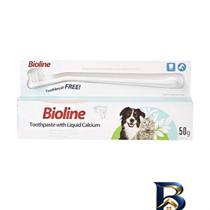 ست خمیر دندان و مسواک سگ بایولاین مدل Calcium وزن 50 گرم
