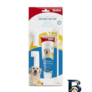 ست خمیر دندان و مسواک سگ بایولاین مدل Dental Oral Care Orange وزن 100 گرم