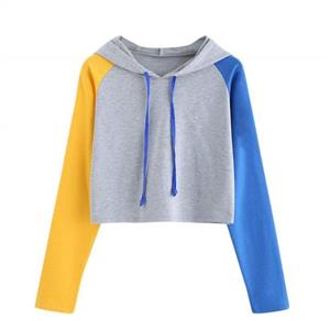 Women Teen Girls Crop Hoodie Fashion Color Block Long Sleeve Pullover Cute Autumn Winter Sweatshirts Tops