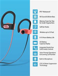 Mpow Flame Bluetooth Headphones Waterproof IPX7, Wireless Earbuds Sport, Richer Bass HiFi Stereo in-Ear Earphones w/Case, 7-9 Hrs Playback,Noise Cancelling Microphone (Comfy Fast Pairing),Black Pink 