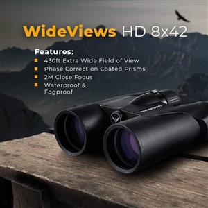 Wingspan Optics WideViews HD 8X42 Professional Binoculars for Bird Watching. Extra-Wide Field of View the Brightest, Clearest Detail. Close Focus Closer Views. Quality at an Affordable Price 