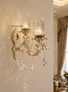چراغ دیواری دو شعله آلومینیوم کرم طلایی