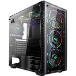 MUSETEX Phantom Black ATX Mid-Tower Desktop Computer Gaming Case USB 3.0 Ports Tempered Glass Windows with 6pcs 120mm LED RGB Fans Pre-Installed（903-S6）