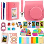 DNO Fujifilm Instax Mini 9 Accessories (11 Piece Kit) - Protective Case, Hanging Frames, Filters & Selfie Lens, Photo Album, Film Decor Stickers & More - Flamingo Pink (Flamingo Pink)