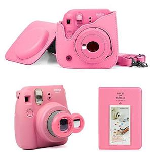 DNO Fujifilm Instax Mini 9 Accessories (11 Piece Kit) Protective Case, Hanging Frames, Filters Selfie Lens, Photo Album, Film Decor Stickers More Flamingo Pink 