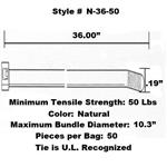 Tach-It 36" x 50 Lb Tensile Strength Natural Colored Cable Tie (Pack of 50)