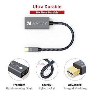 iVanky Mini DisplayPort to HDMI Adapter Super Slim Nylon Braided Aluminum Shell Thunderbolt for MacBook Air Pro Microsoft Surface Dock Monitor Projector and More Grey 