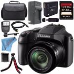 Panasonic Lumix DC-FZ80 DC-FZ80K Digital Camera + Rechargable Li-Ion Battery + Home and Car External Charger + Sony 64GB SDXC Card + Carrying Case + Tripod + HDMI Cable + Fibercloth + Flash Bundle