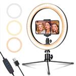 LED Ring Light 10" with Tripod Stand & Phone Holder for Live Streaming & YouTube Video, Dimmable Desk Makeup Ring Light for Photography, Shooting with 3 Light Modes & 10 Brightness Level