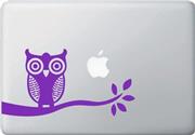 Owl on Tree Branch - Design 1 - Macbook or Laptop Decal Sticker (Color Variations Available) (8.75"w x 4.5"h) (PURPLE)