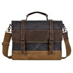 KOPACK Mens Messenger Bag 15.6 Inch Waterproof Genuine Leather Waxed Canvas Briefcase Vintage Leather Computer Laptop Bag Satchel Gray