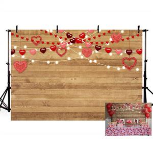 MEHOFOTO Rustic Wood Wedding Bridal Shower Party Photo Studio Background Wooden Red Hearts Love Pattern Birthday Baby Shower Party Decoration Banner Backdrops for Photography 7x5ft 