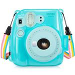 Wolven Crystal Camera Case w Adjustable Rainbow Shoulder Strap Compatible Fugifilm Instax Mini 8,Mini 8+,Mini 9 Instant Camera - Mint Clear