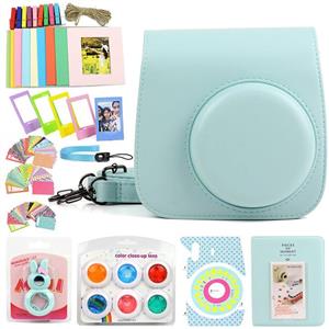 WOGOZAN Compatible Fujifilm Instax Mini 9 Mini 8 Instant Film Camera Leather Case Suit with Case, Album, Filters and Other 6 Accessories 9 Items for Fujifilm Instax Mini 9 8 ( Ice Blue Color Kit) 