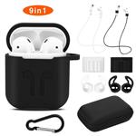 Winique Airpods Case Set, 9 in 1 AirPods Accessories Set Protective Silicone Cover and Skin Compatible Apple AirPods Charging Case with Watch Band Holder/Ear Hook/Keychain/Strap/Carrying Box