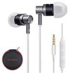 KINVOCA Wired Metal in Ear Earbuds Headphones with Microphone Remote Volume and Case,Bass Stereo Noise Isolating Inear Earphones Ear Buds for Cell Phones MP3 Players,Aluminum Alloy,3.5mm Jack, Black