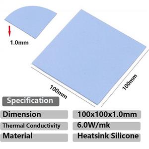 پد حرارتی 1 میلی‌متری کولر مستر Thermal Pad Wathai 6.0 W/mk 100 x 100 x 1mm Blue Thermal Pad