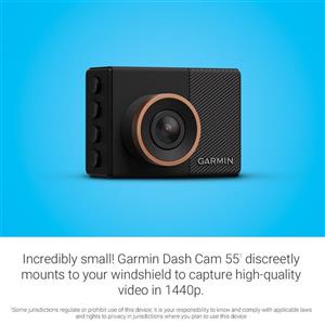 Garmin Dash Cam 55 1440p 2.0 LCD Screen Extremely Small GPS enabled Camera with Voice Control Loop Recording Sensor and Driver Alerts Includes Memory Card 