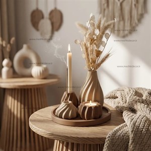 ست جا عودی و جاشمعی دکوراتیو قهوه‌ای شکلاتی مدل روشن