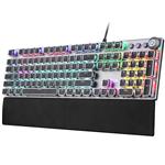 TEWELL Gaming Mechanical Keyboard, Customizable RGB Backlit, 104 Anti-ghosting Keys, Quick-Response & Quiet Black Switches and Multimedia Control for PC and Desktop Computer, with Removable Hand Rest