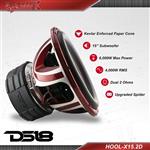 DS18 HOOLIGAN X15.2D Subwoofer in Red with Kevlar Enforced Paper Cone and Upgraded Spider - 6,000W Max, 4,000W RMS, Dual 2 Ohms - Powerful Car Audio Bass Speaker (1 Speaker)