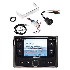 Infinity PRV-315 AM/FM Radio Receiver USB Port Bluetooth 200 Watt Waterproof Marine Stereo, Bundle Combo with Protective Cover + Enrock AUX/USB to RCA Cable + 22" Wired Radio Reception Antenna