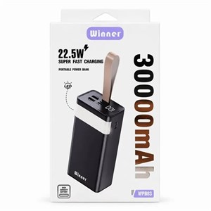 پاوربانک وینر WPB03 ظرفیت 30000mAh فست شارژ 22.5W کد 140644