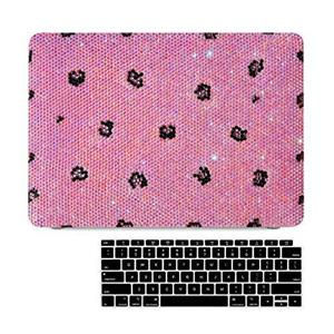 MacBook Air 13 Inch Bling Case 2018 2019 Released Model A1932 Leopard Rhinestone Handmade Pink 3D Diamond Hard Shell with Keyboard Cover 