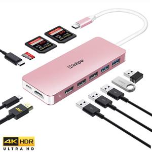 Intpw 11-in-1 USB C Hub, 4K USB C to HDMI Adapter, 3 SD/MicroSD Card Reader, 5 USB 3.0/2.0 Ports with 87W PD Charging Port for MacBook Pro 2018, Chromebook, XPS, Nintendo Switch and More (Rose Glod)