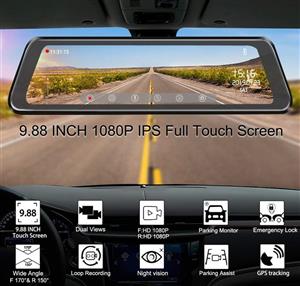 Mirror Dash Cam Backup Camera 9.88" Full HD Touch Screen Car Dash Camera Stream Media Dual Lens 170° 1080P Front and 150°1080P Rear View Camera with G-Sensor PORMIDO,24 Hour Parking,GPS 