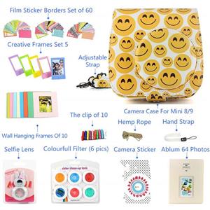 wogozan Kit About Instax Mini 8 9 Accessories Includes Smiling face instax Case Photo Album for Fujifilm Film or Polaroid Colored Filters Frames Selfie Lens Others 