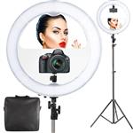 18" LED Video Ring Light with Mirror, 6ft Stand Tripod, Adjustable Heavy Duty Mount for DSLR, iPhone & Android Smartphones - Professional Studio Photography Dimmable Lighting Kit for Makeup & YouTube