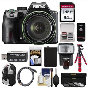 Pentax K 70 All Weather Wi Fi Digital SLR Camera 18 135mm WR Lens Black with 64GB Card Backpack Flash Battery Tripod Filters Remote Kit 