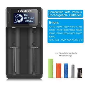 DOTTMON Intelligent LCD Display Universal Battery Charger for Rechargeable Batteries Li ion 18650 18490 18350 17670 17500 16340 RCR123 14500 26650 21700 Ni MH Cd A AA AAA SC C D 