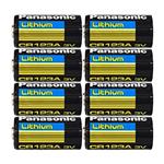 Panasonic CR123A Lithium 3V Photo Lithium Batteries, 0.67" Dia x 1.36" H (17.0 mm x 34.5 mm), Black, Gold, Blue (Pack of 8)