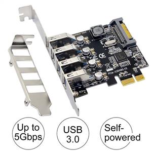 PCI E USB 3.0 Riser Card Super Fast 5Gbps Express PCIe Expansion 4 Channel Server 4xDedicated Channels 20Gbps with Build in Self Powered Technology 