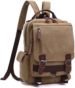 Unisex Lightweight Multi Pockets Canvas Small Day Bag School Backpack Vintage Travel Hiking Rucksack for Men/Women Daypack