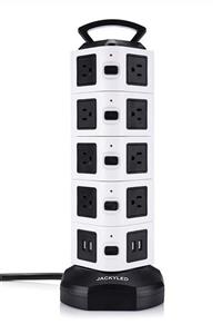 JACKYLED Electric Power Strip 18 Outlet Plugs with 4 USB Slot 6ft Cord Wire Extension Surge Protector Universal Socket Charging Station for PC etc 