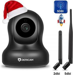Dericam 1080P Home Security Camera, WiFi Camera,Full HD 30fps Real time with an Additional 5dBi Powerful Antenna, Pan/Tilt Control, 4X Digital Zoom, Night Vision, 1080-P2, Black 