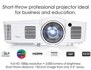Optoma EH200ST Full 3D 1080p 3000 Lumen DLP Short Throw Projector with Contrast Ratio and MHL Enabled HDMI Port 