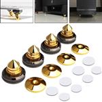 LAMPTOP 4 PCS Golden-Plated Speaker Spikes, Speaker Stands CD Audio Subwoofer Amplifier Turntable Isolation Feet Solid Brass Cone Isolator Brass Base Pads Shockproof Mats with Double-Sided Adhesive