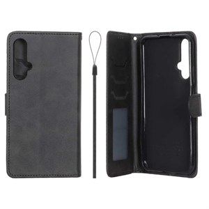 کیف گوشی Huawei Nova 5T هوآوی مگنتی طرح چرم کتابی بنددار مشکی کد 180340