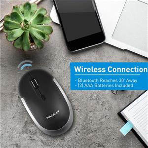 Macally Silent Wireless Bluetooth Mouse for Apple Mac or Windows PC Laptop/Desktop Computer - Slim & Compact Mice Design with Optical Sensor & DPI Switch 800/1200/1600 - Small for Easy Travel, Black 