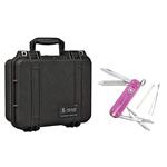 Pelican 1400 Watertight Hard Case with Foam Insert - Black - with Victorinox Swiss Army Classic SD Pocket Knife, Translucent Pink