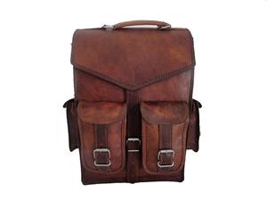 DHK 15" Brown Vintage Leather Backpack Laptop Messenger Bag Rucksack Sling for Men Women