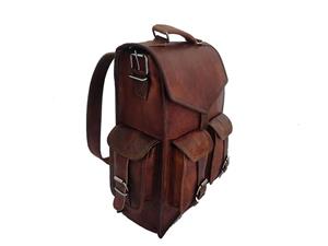 DHK 15" Brown Vintage Leather Backpack Laptop Messenger Bag Rucksack Sling for Men Women